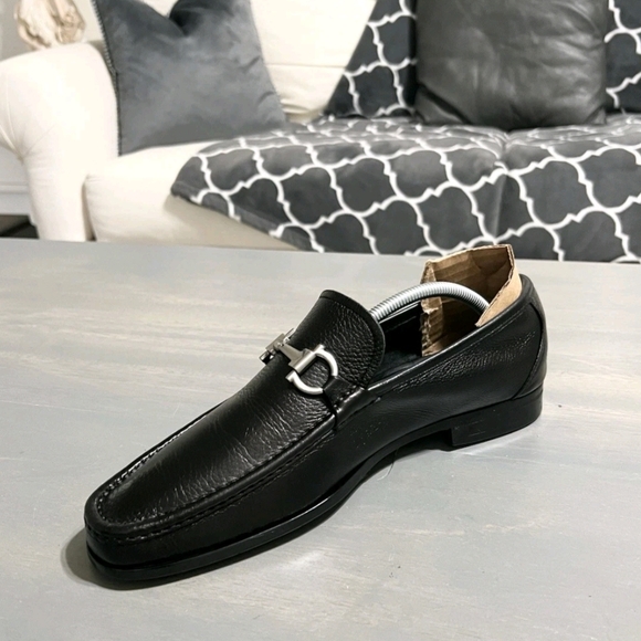 Salvatore Ferragamo Black Leather Slip-Ons with Silver Accent - Picture 14 of 14